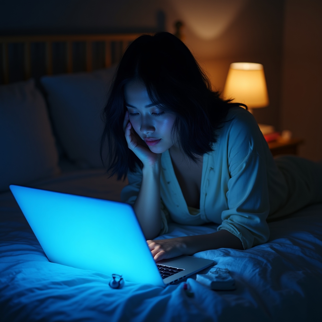 Person kauft spät nachts online ein